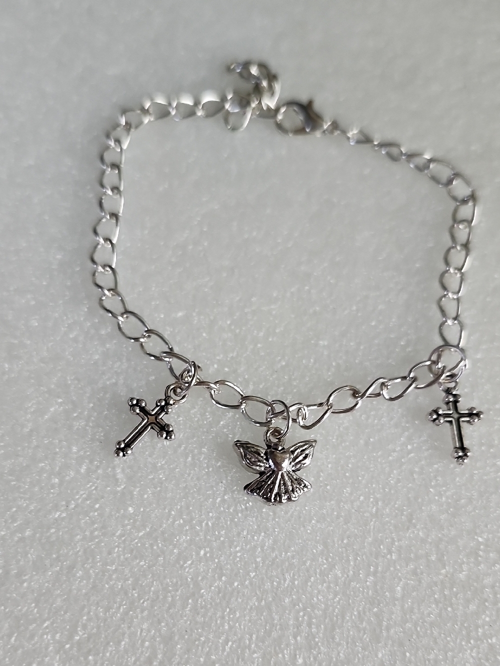Hand Crafted Silver Angel & Cross Charm Bracelet Anklet
